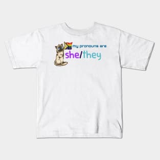 My Pronouns with Chocolate (She/They) Kids T-Shirt